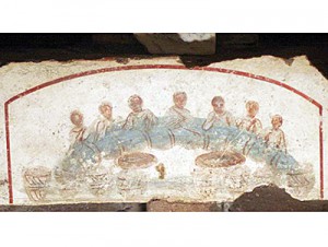 Repas de communion, Rome, catacombe de Saint Callixte