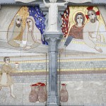 2008: "Les noces de Cana" (Mystères Lumineux), Mosaïques de Marko Ivan RUPNIK (2007), facade de la bas. Notre Dame du Rosaire, Lourdes (65), France.