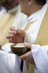 15 août 2011: Eucharistie lors de la messe de l'Assomption, pèlerinage national, sanctuaires de Lourdes (65), France.