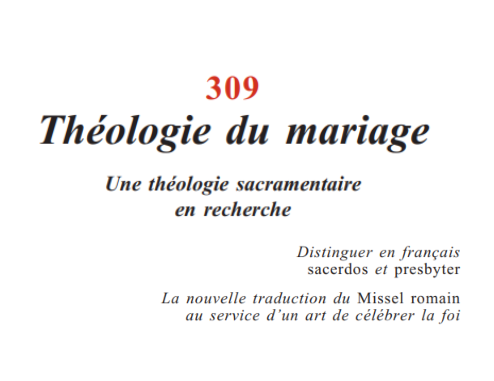 La MaisonDieu n°309 Théologie du mariage